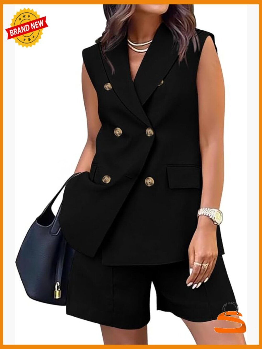Two Piece Set Sleeveless Blazer And Shorts Business Casual Office